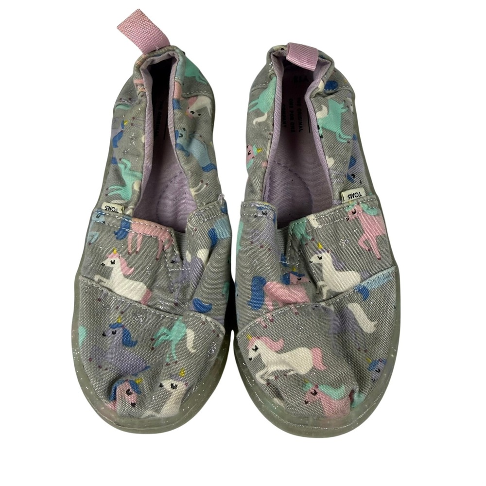 TOMS Girls Size 13 Unicorn Slip On Shoes Grey Glitter Alpargata Magical Shoes